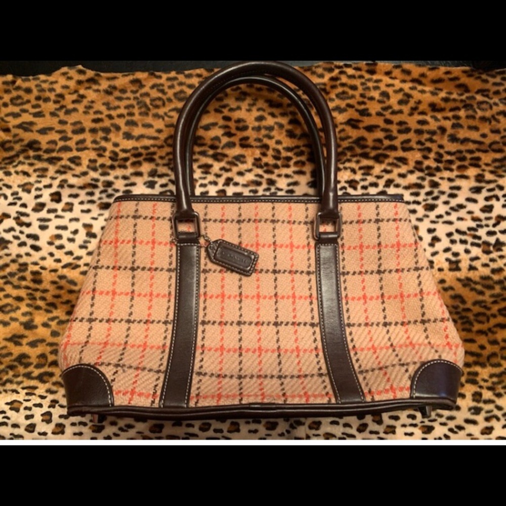 Coach wool flannel plaid  small tote